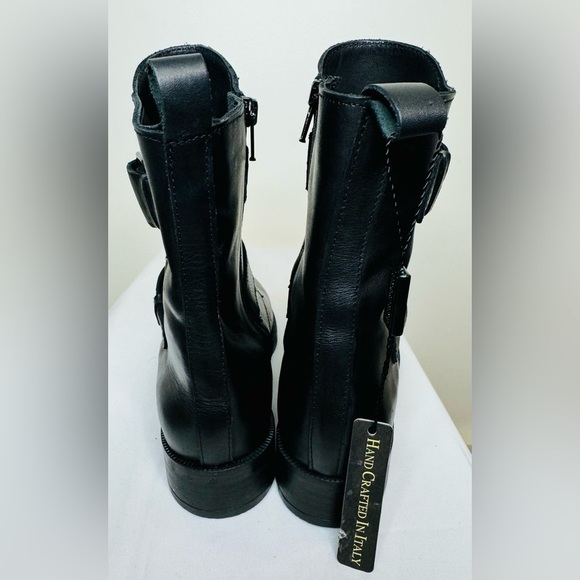 NEW Emanuele Crasto Women’s Double Buckle Moto  Black Leather Boots Size 8 / 39 - Picture 5 of 12